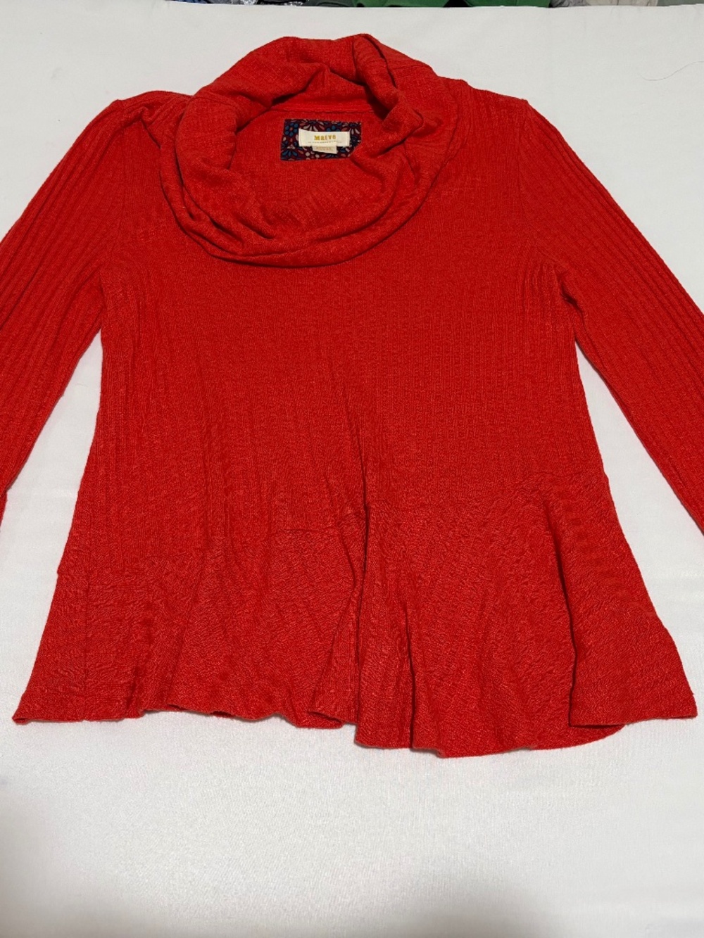 Maeve by Anthropologie Red Ribbed Cowl Neck Peplum Sweater Top Medium